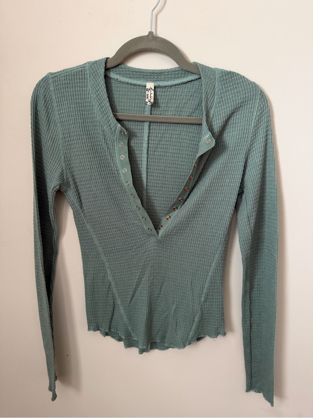 Free People Waffle Henley Long-Sleeve Top - Sage Green